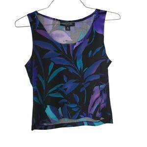 Vintage Perceptions Petite Tank Top – Stretchy Tropical Leaf Print – Y2K 2000s
